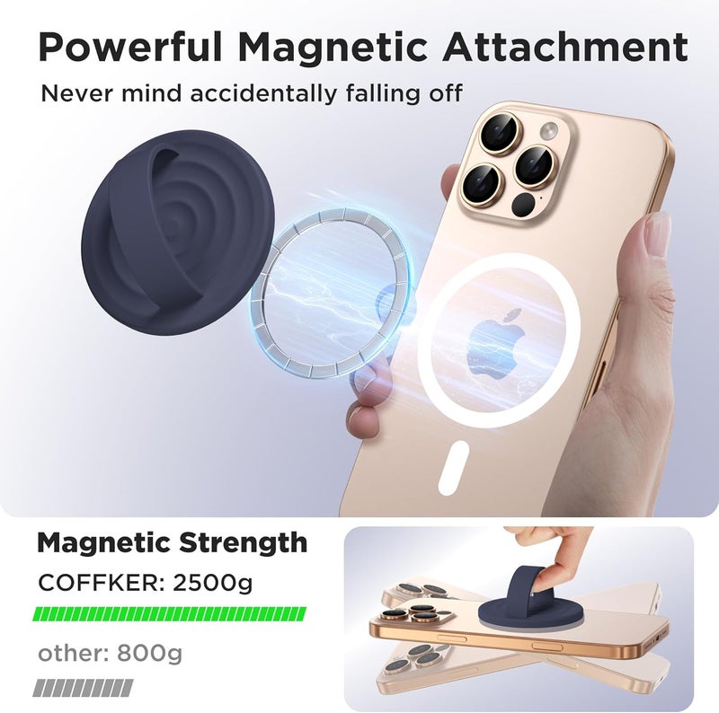 COFFKER Magnetic Phone Grip Ring Holder, Liquid Silicone Magnet Cell Phone Grip Finger Loop, Compatible with Magsafe, Back of Phone for iPhone 17/16/15/14/13/12 Series, Midnight Blue - Image 3